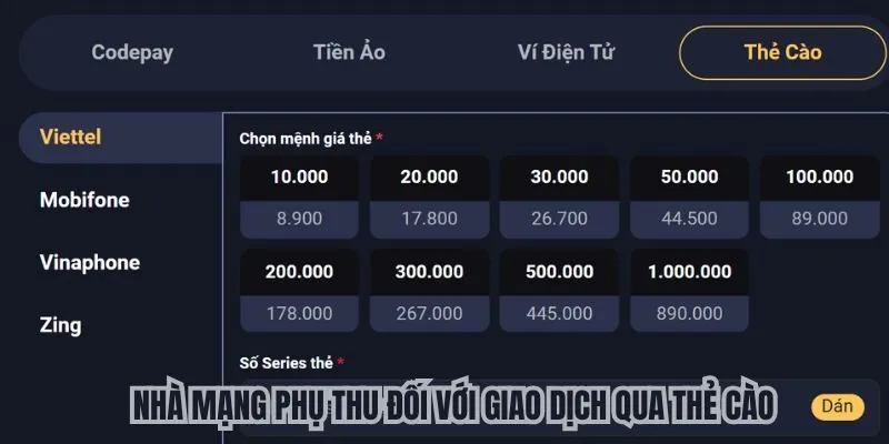 Nhà mạng phụ thu đối với giao dịch qua thẻ cào